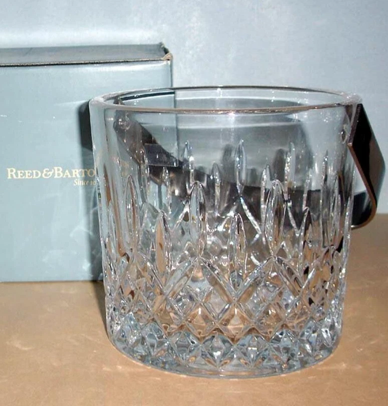 Cubo de hielo de cristal Reed & Barton Hamilton con mango de acero inoxidable y pinzas 6"H nuevo Foto 3 de 4