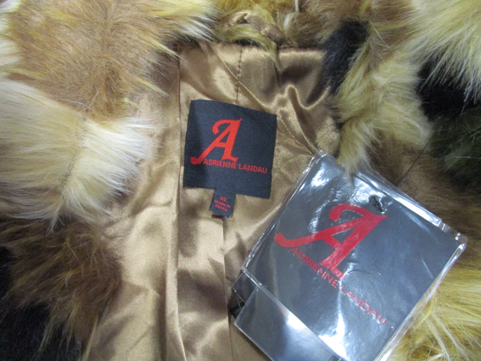 ADRIENNE LANDAU MULTI-COLOR FAUX FUR LONG SLEEVE COAT SIZE XL - NWT