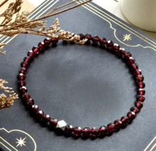 Natural Stone Red Garnet Bracelet Glitter Stretch Stacking Bracelet Women Gift