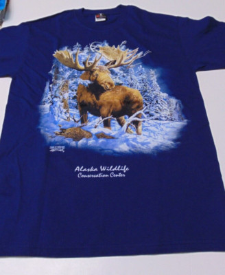 ALASKA Wildlife Hidden Moose Graphic T-Shirt Travel Souvenir Nature size Medium