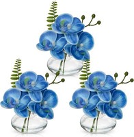 Kunstblumen Orchideen Set Dekoblumen Glasvase Blau Echtwirkung