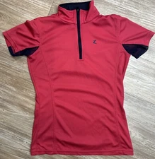 Horze Trista Womens 4 Short Sleeve Riding Shirt Pink Navy 1/4 Zip Equestrian