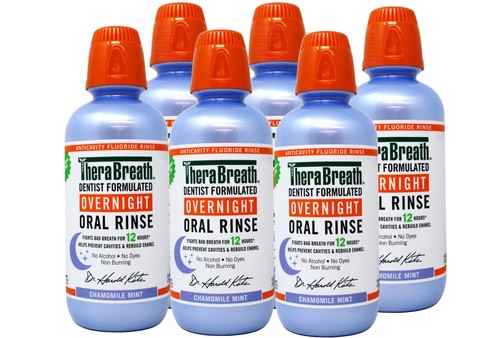 6 Pack TheraBreath Overnight Mouthwash Chamomile Mint Alcohol Free 16 fl oz