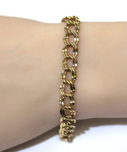 14k yellow gold fancy link hollow chain bracelet 9.6g estate 8" vintage - Picture 3 of 19