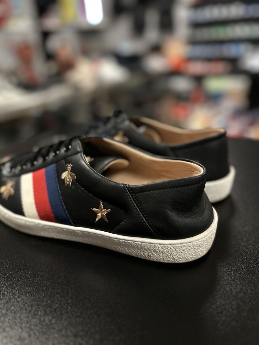 9.5G/10US Gucci Men Sneakers Ace Strap Star Bee Black 100 9.5G/10US Gucci Men Sneakers Ace Strap Star Bee Black 100