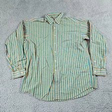 Vintage J Crew Shirt Mens Large Green Orange Oarsman Vertical Stripe Long Sleeve
