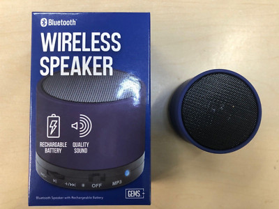 GEMS Mini Wireless Bluetooth Speaker - Micro SD - Blue - Rechargeable - NIP