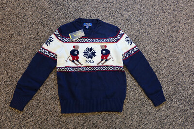 Polo Ralph Lauren Boys Special Edition Polo Ski Bear Knit Sweater - MEDIUM 10/12