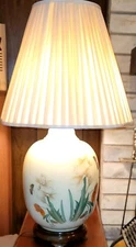 Vintage Hand Painted Chinese Ginger Jar Table Lamp Beige with Cream & Orange...