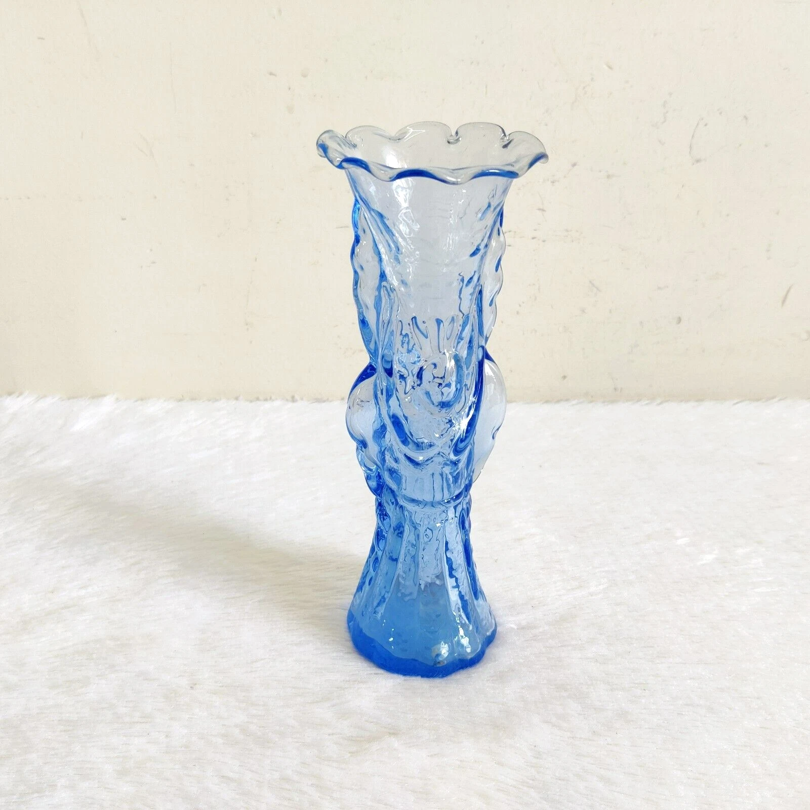 Vaso Decorativo Con Design Di Fata In Vetro Blu Floreale Vintage Anni '30 GV126