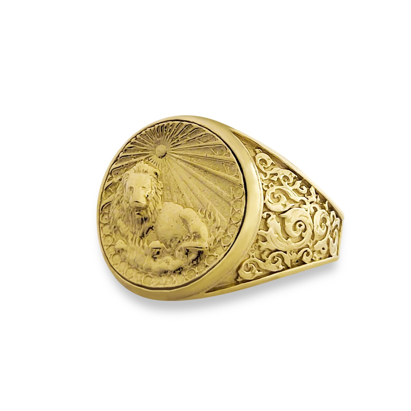 Real 18K Yellow Gold Leo Ring, Zodiac Sign Mens Gold Coin Astrology ...