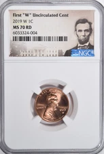 2019-W LINCOLN CENT RED ~ FIRST "W" UNCIRCULATED CENT ~ NGC MS70 RD!
