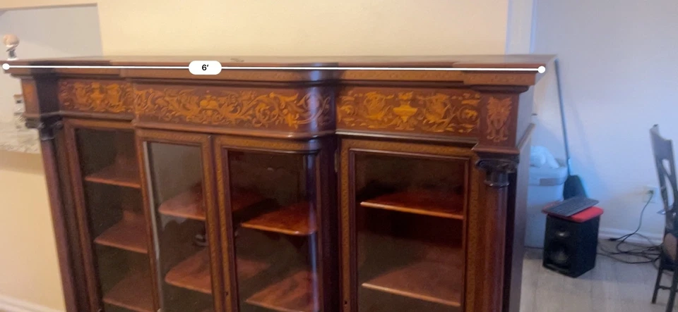 R. J. Horner инкрустация грифонами красное дерево 4 двери книжный шкаф изогнутые центральные двери - Изображение 2 из 4