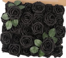 MACTING Artificial Black Rose Flowers 30PCS Real Touch Fake Flowers with Stem Fo