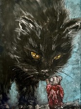 Peintures de chat noir animal art original peinture fantaisie chat art mural ...