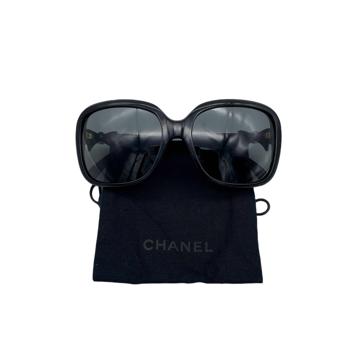 CHANEL サングラス 5171-A ブラック Auth CHANEL 5171-A Bow Detail Square Sunglasses Black & Gold | eBay