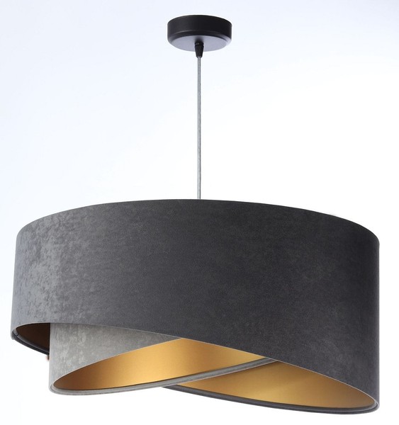HäNgeleuchte HäNgelampe Stoff Rund D: 50 Cm E27 In Grau Gold Velours Optik-image