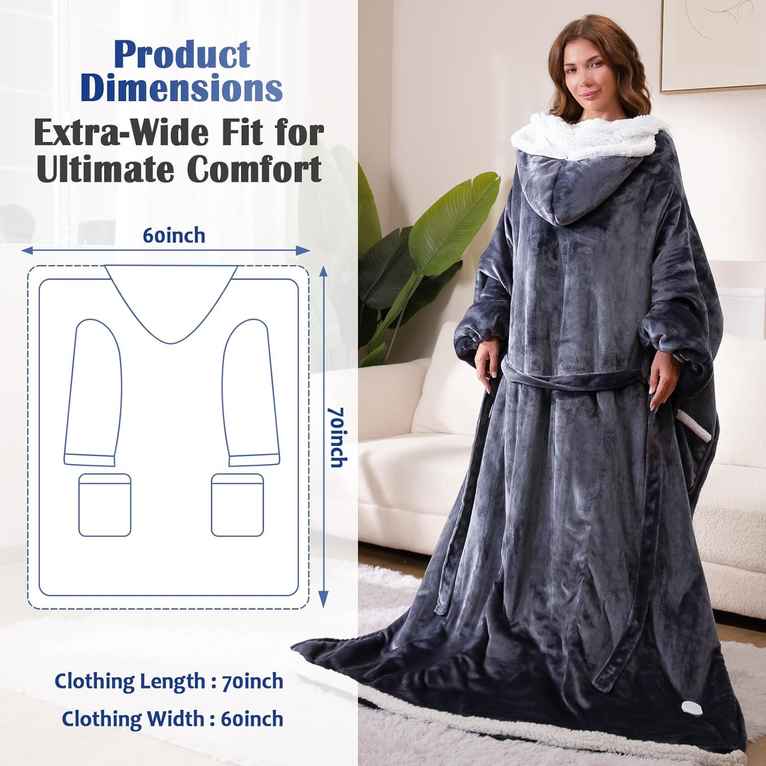 Wearable Heated Blanket Electric Snuggle Throw Blankets,Flannel&Sherpa Heating B