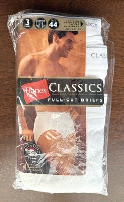 Vintage Hanes Classics Full-Cut Briefs 3 Pack Sz 44 White Cotton  2001 ** READ**