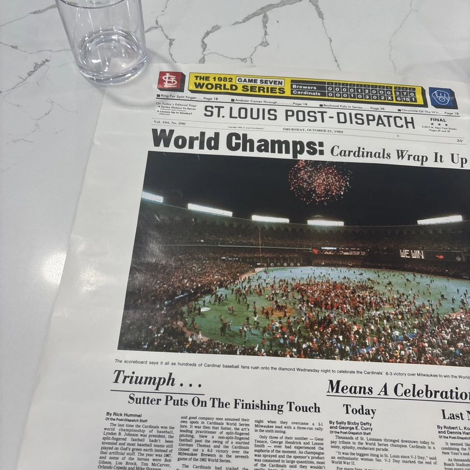 St. Louis Post Dispatch 1982 World Champs St. Louis Cardinals Poster 22.5"x17.5" - Image 2 of 4