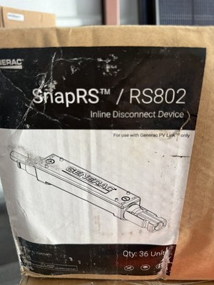 Generac SnapRS RS802 Q322 Inline Disconnect Devices Box Of 36 For PV Link