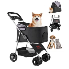 VEVOR Pet Stroller,35 lbs Weight Capacity,Foldable Dog Stroller Cart,4 Wheels Ca
