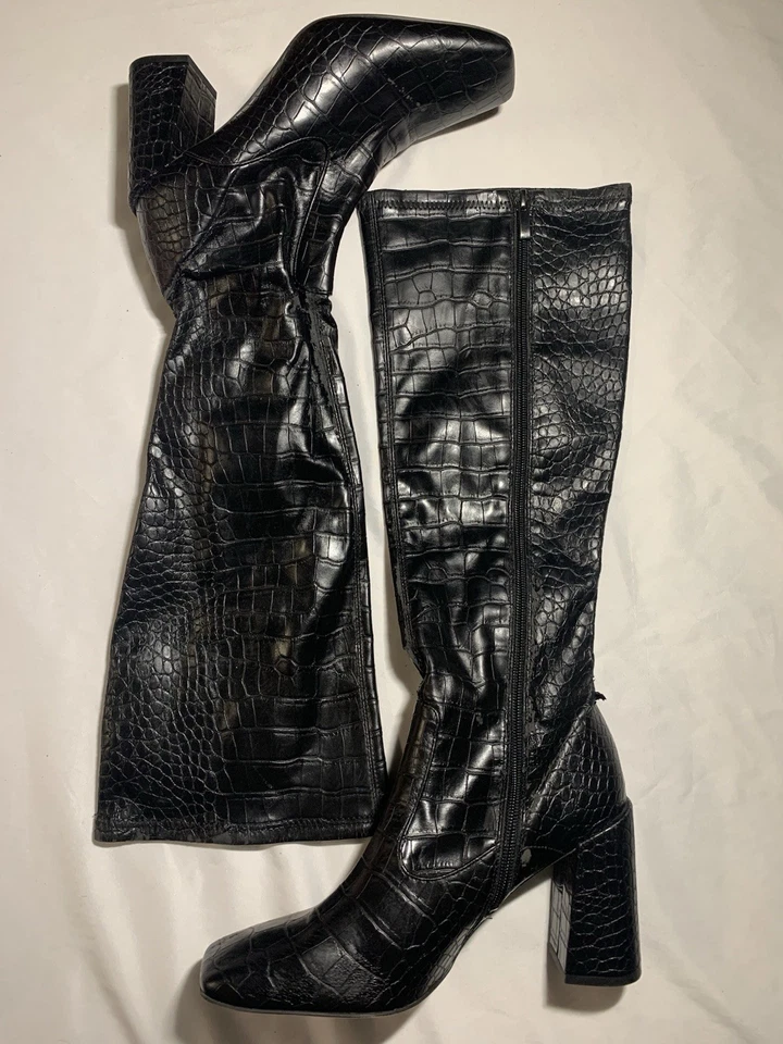 Botas para mujer Frank Sarto Tribute talla 7M cuero negro estampado cocodrilo Foto 2 de 4
