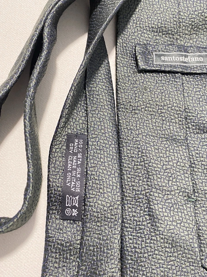 Gravata masculina de seda verde luxo SANTO STEFANO. Feito à mão na Itália. Ec - Imagem 3 de 4