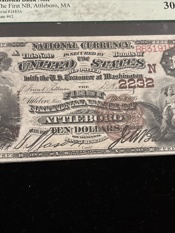 1882 $10 BB First National Bank ATTLEBORO MA National Currency CN #2232 PCGS 30Q - Image 3 of 4