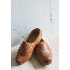 Vintage Folk Art Wooden Clogs Brown Handmade Dutch Folk Art Shoes