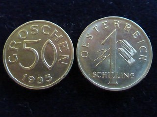 50 Groschen 1 Schilling 1935/1934 1. Republik vz !! Erhaltung !!