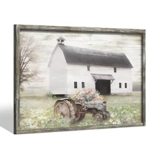 Farmhouse Barn Wooden Wall Art: Framed Rustic Country Farm Painting Old Tract...