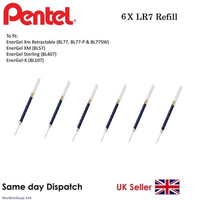 Pentel Nachfülltinte für EnerGel flüssiger Gelstift / 0,7 mm schwarze Tinte (6er Pack)