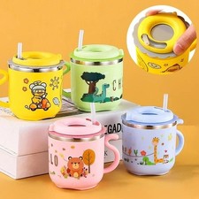 270ml Kids Cartoon Water Sippy Cup Baby Feeding Bottle Straw Leakproof Portable