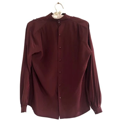Stefano Ricci Blouse Womens 38 Burgundy Silk Vintage Embroidered Dark Academia - Image 1 of 4