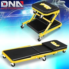 2-IN-1 36" Foldable Z Creeper Mechanics Garage Work Stool Rolling Chair Yellow