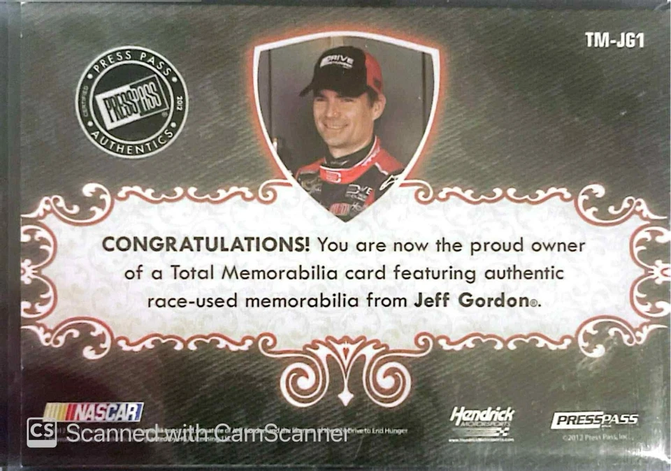 2012 Press Pass Total Memorabilia Sheet Metal Silver /199 Jeff Gordon - Image 2 of 2