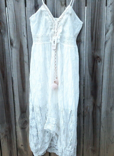 Bohemian Lace Casual Tassel Beach Spaghetti Straps Flowy Maxi Sun Dress 2XL NWT