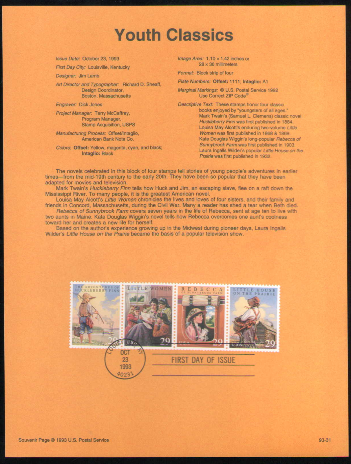 Us Sp1052 2785 29c Classic Books Souvenir Pages 1993 Ebay Us Sp1052 2785 29c Classic Books Souvenir Pages 1993 Ebay