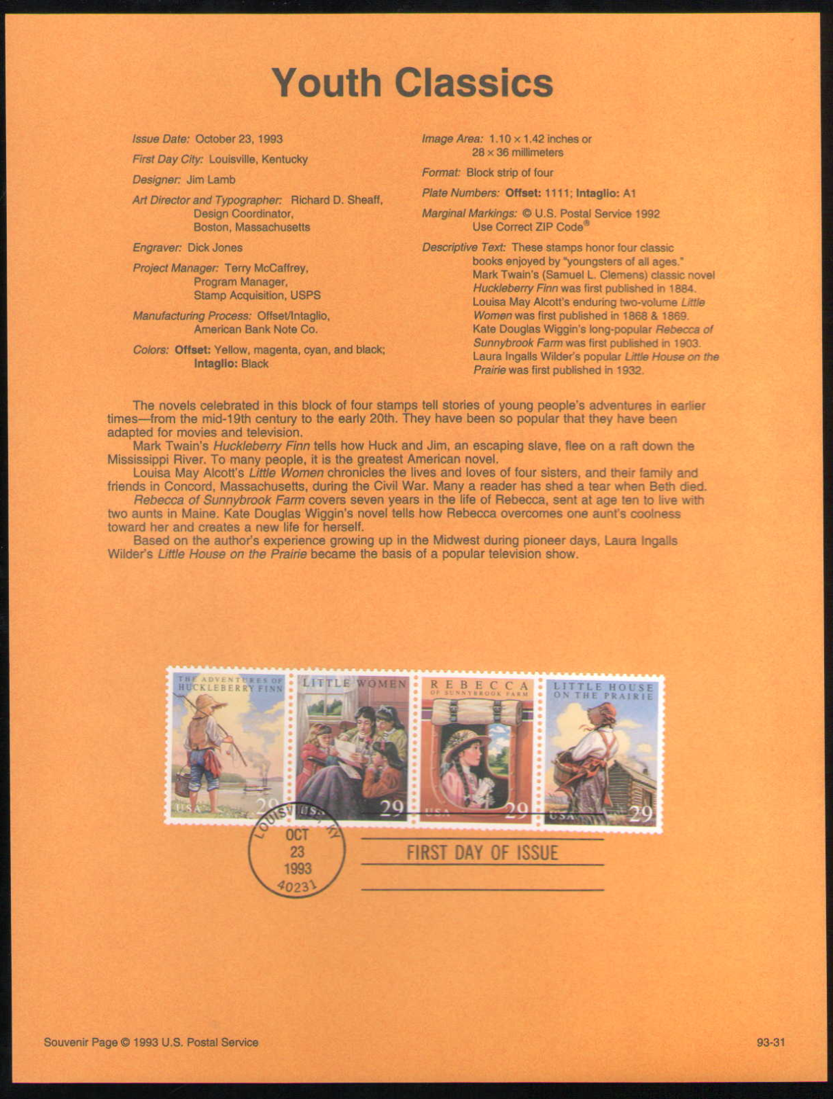 Us Sp1052 2785 29c Classic Books Souvenir Pages 1993 Ebay