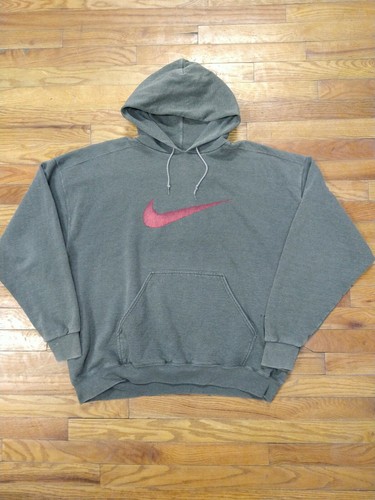 VTG 90s Nike Gray Red Center Swoosh Hoodie Size XL