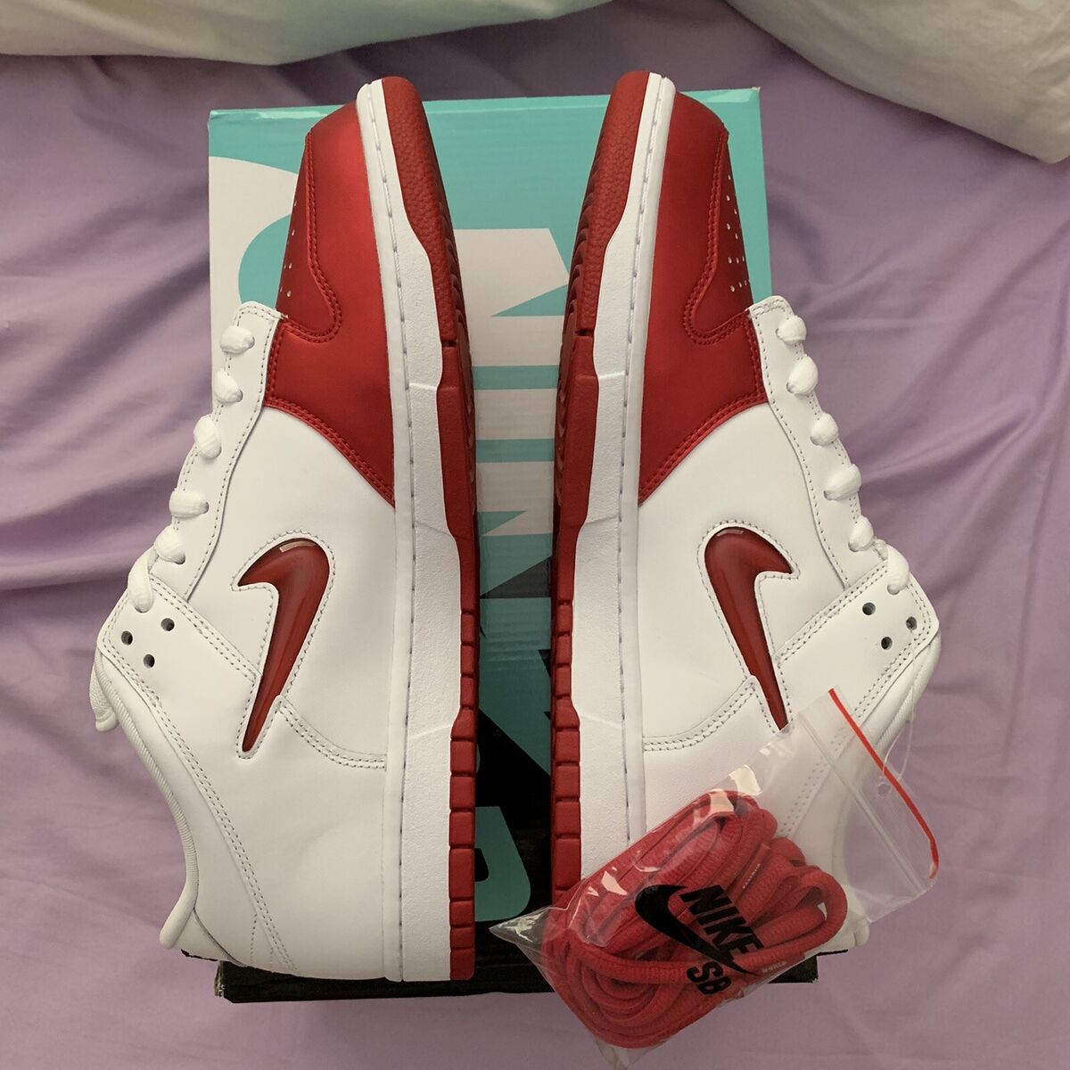 Supreme X Nike SB Dunk Low White Red | New 100% Authentic