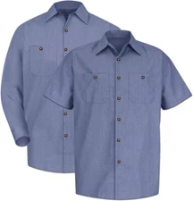 Red Kap Work Shirt Poplin Geometric Microcheck 2 Pocket Men's Industrial Uniform