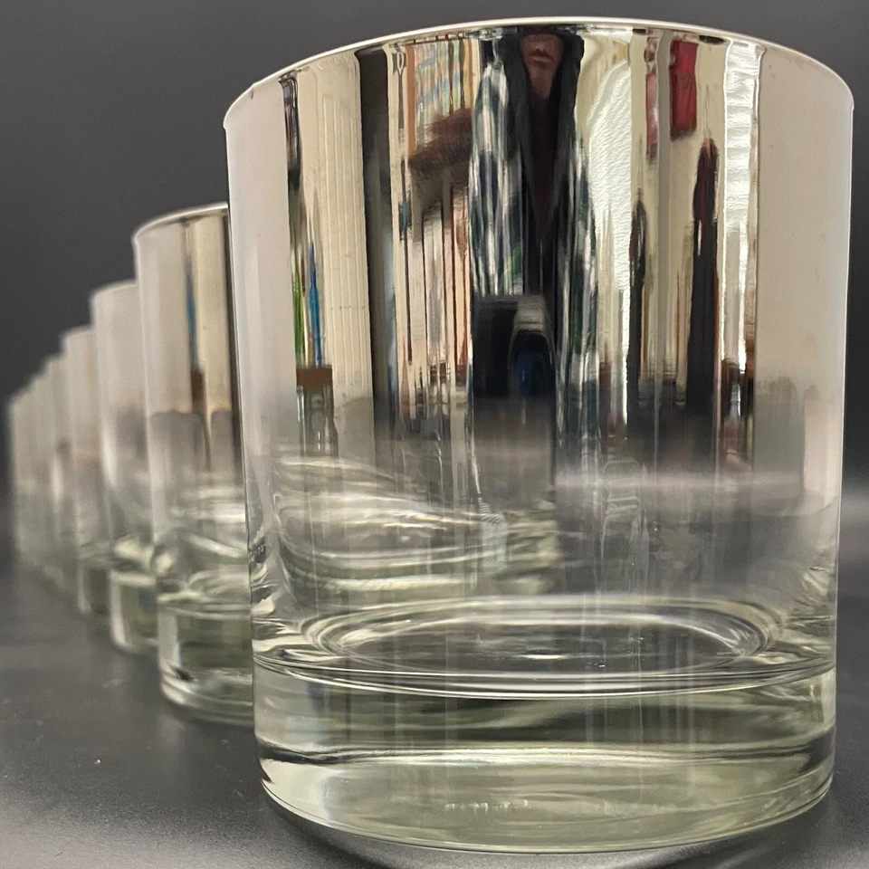 Faixa de gotejamento ombre prata MCM dupla moda antiga uísque vidro barware Japão 9 peças - Imagem 3 de 4