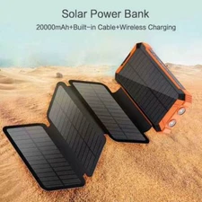 20000mAh Wireless Solar Power Bank Charger External Battery With 4 Cables Panels