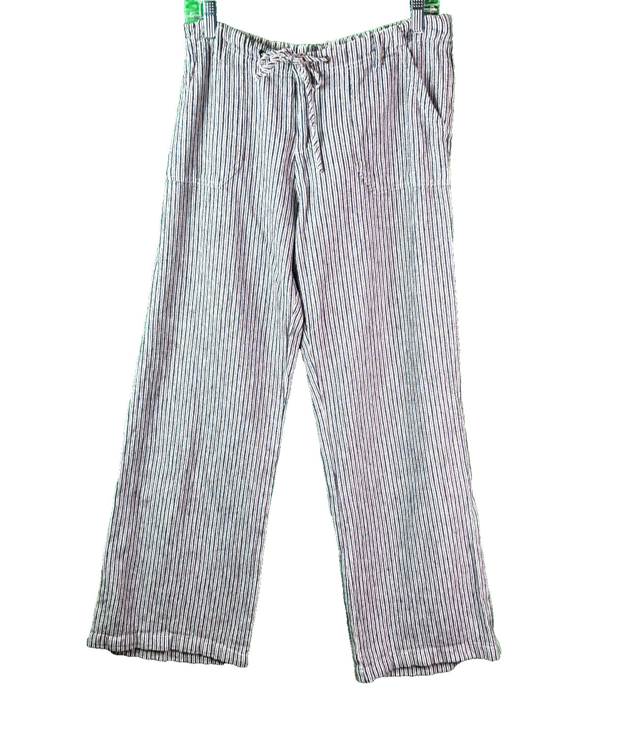 Linen Blend Wide Leg Pull-On Pants Casual Summer Beach Striped M