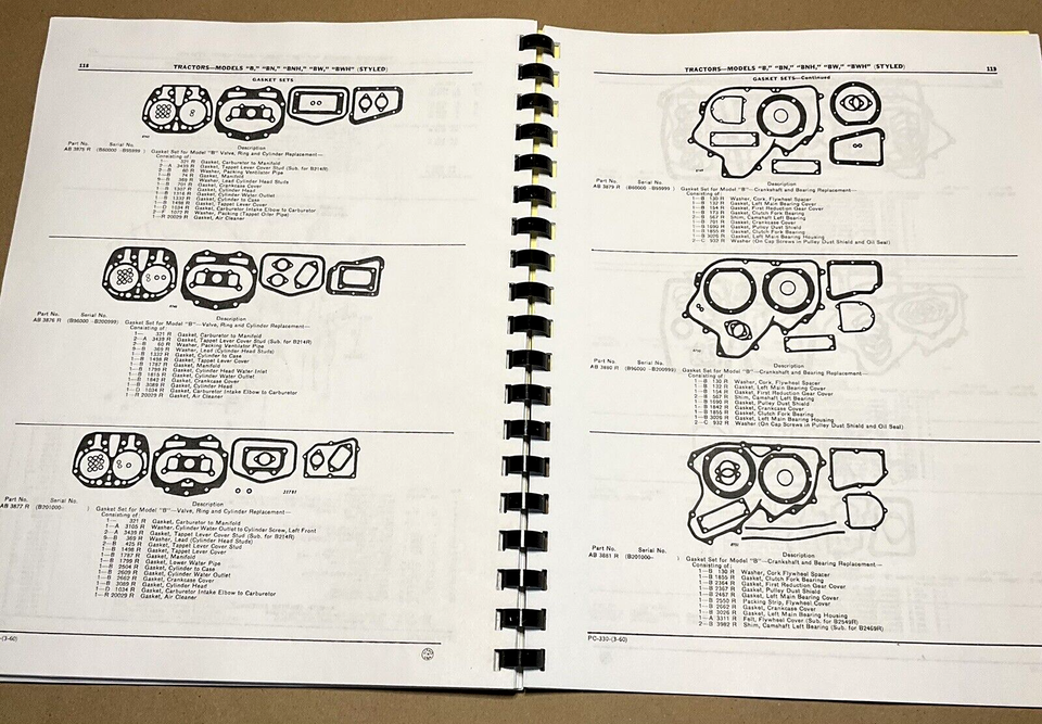 Parts Manual Catalog fits John Deere B Tractors BN BW BNH BWH Assembly