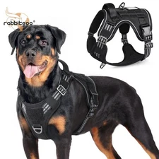rabbitgoo Dog Harness No Pull Tactical Vest Adjustable Reflective Military Black