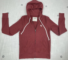 Abercrombie  Fitch NY Red Fleece Moose Full Zip Hoodie Jacket Womens Sz S EUC
