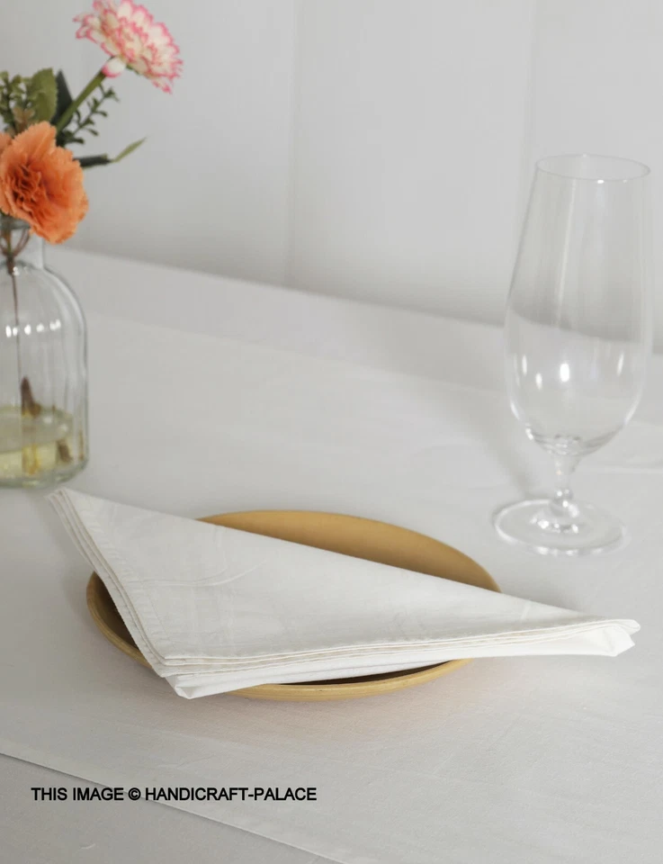 100% Cotton Plain Fabric Tablecloth Square Rectangular White Dining Table Cover - Image 4 of 4